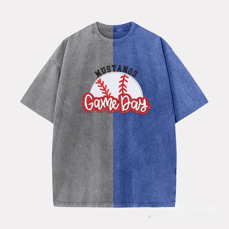 Proudstitch Embroidery Baseball Game Day Two Tone Vintage T-Shirt Custom Baseball Washed Shirt