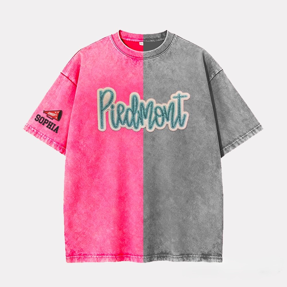 Proudstitch Glitter Team Mascot Two Tone Embroidered Vintage Washed T-Shirt For Game Day