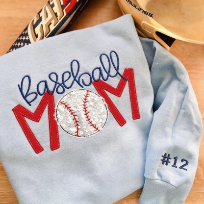 Proudstitch Baseball Mom Sequins Embroidered Apparel Custom Baseball Mom Sweatshirt