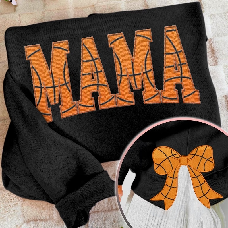 MAMA Basketball Coquette Side Bow Sweatshirt Retro Trendy Coquete Lover Sweater | Gifts for Sports Mom