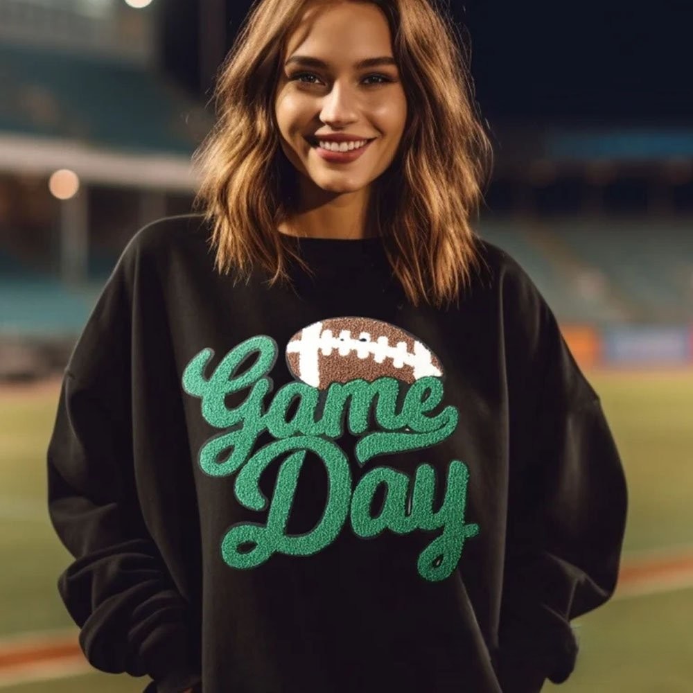Game Day Football Chenille Patch Crewneck Sweatshirt