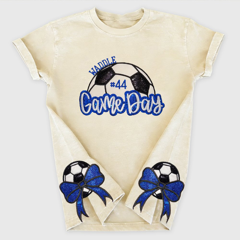 Proudstitch Soccer Game Day Washed T-Shirt Sequin Soccer Side Bow