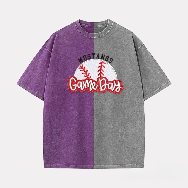 Proudstitch Embroidery Baseball Game Day Two Tone Vintage T-Shirt Custom Baseball Washed Shirt