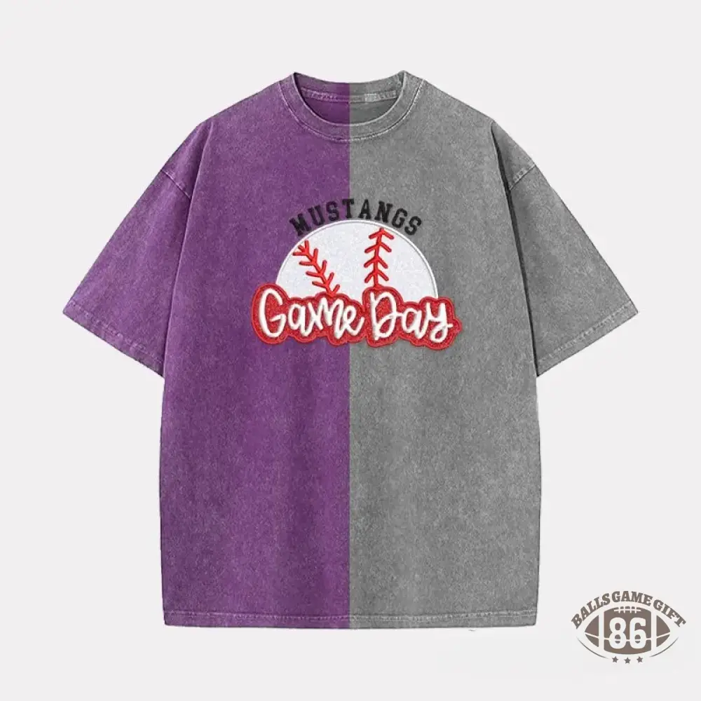 Proudstitch Embroidery Baseball Game Day Two Tone Vintage T-Shirt Custom Baseball Washed Shirt