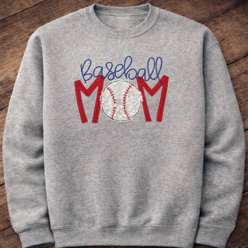 Proudstitch Baseball Mom Sequins Embroidered Apparel Custom Baseball Mom Sweatshirt