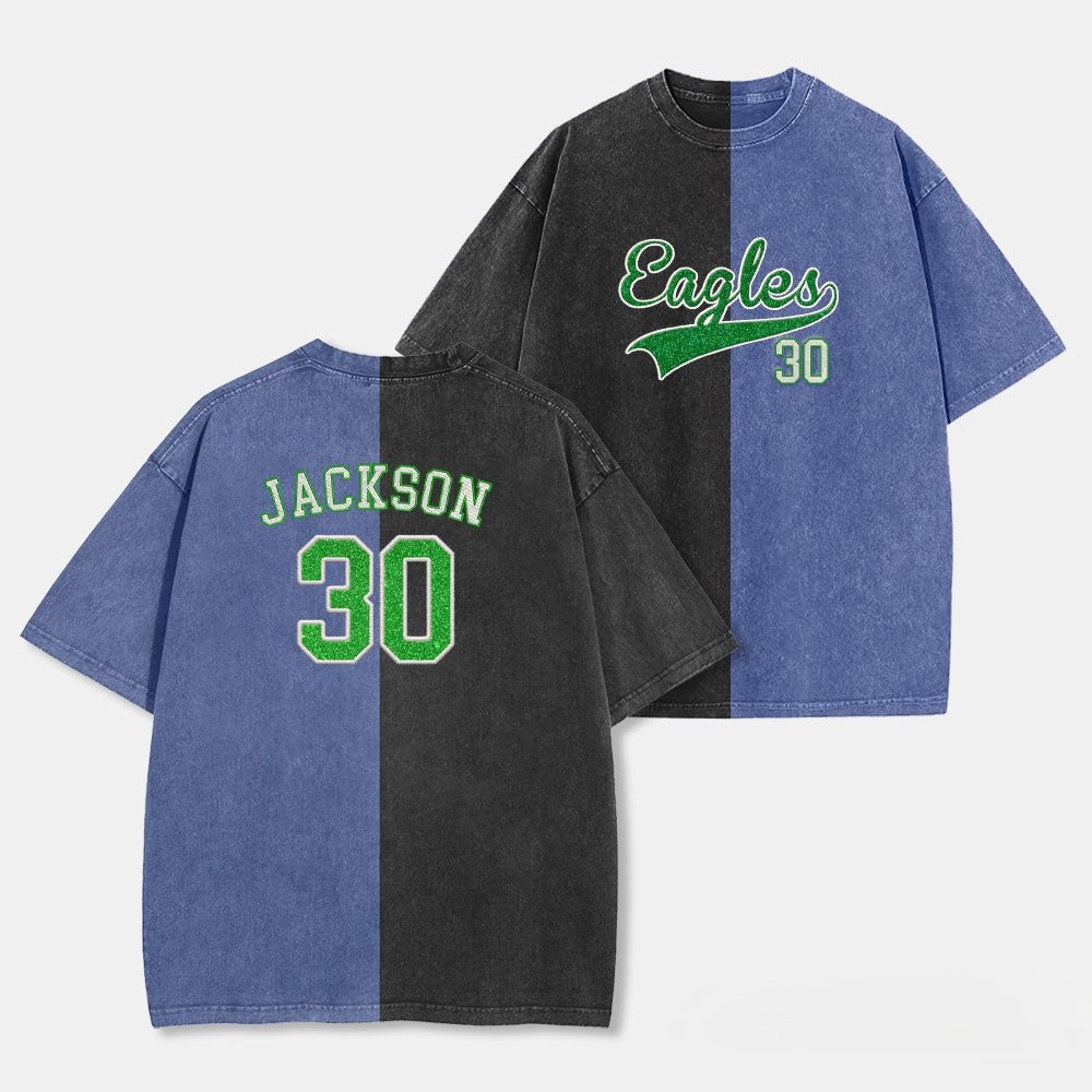 Proudstitch Glitter Embroidered Team Name Two Tone Vintage Washed T-Shirt For Game Day