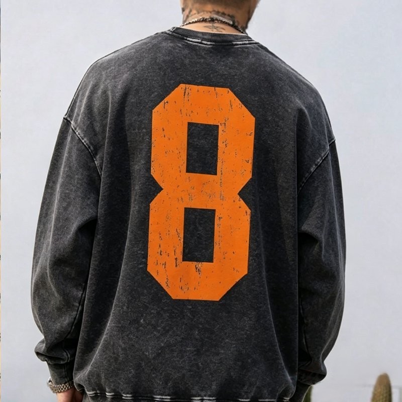 Custom Vintage Varsity Sport Team Number or Letter Washed T-Shirt Crewneck and Hoodie
