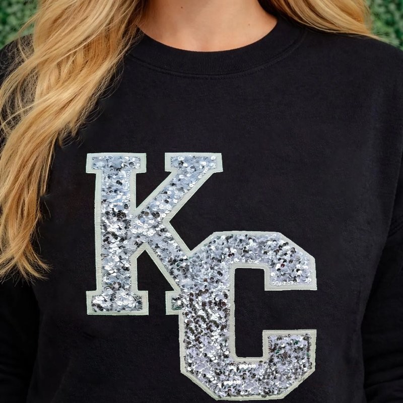  Personalized Sequin Number or Letter Sweatshirt Embroidered Team Initial Crewneck Hoodie T-Shirt
