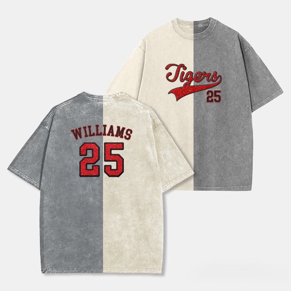 Proudstitch Glitter Embroidered Team Name Two Tone Vintage Washed T-Shirt For Game Day