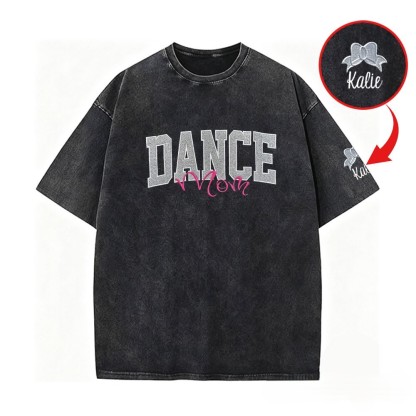 Proudstitch Personalized Custom Glitter Embroidered Dance Mom Washed T-Shirt