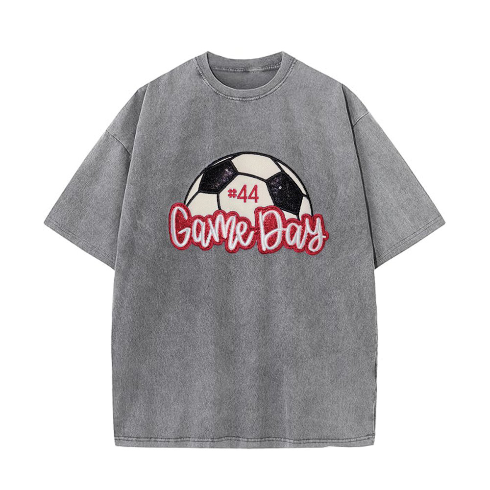 Proudstitch Soccer Game Day Washed T-Shirt Sequin Soccer Side Bow