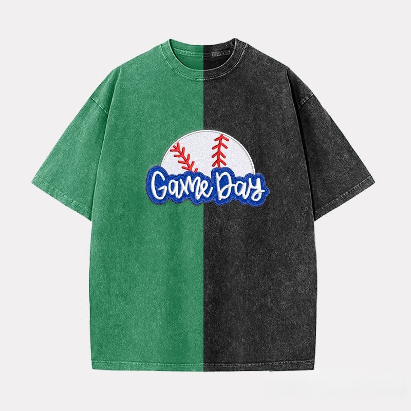 Proudstitch Embroidery Baseball Game Day Two Tone Vintage T-Shirt Custom Baseball Washed Shirt