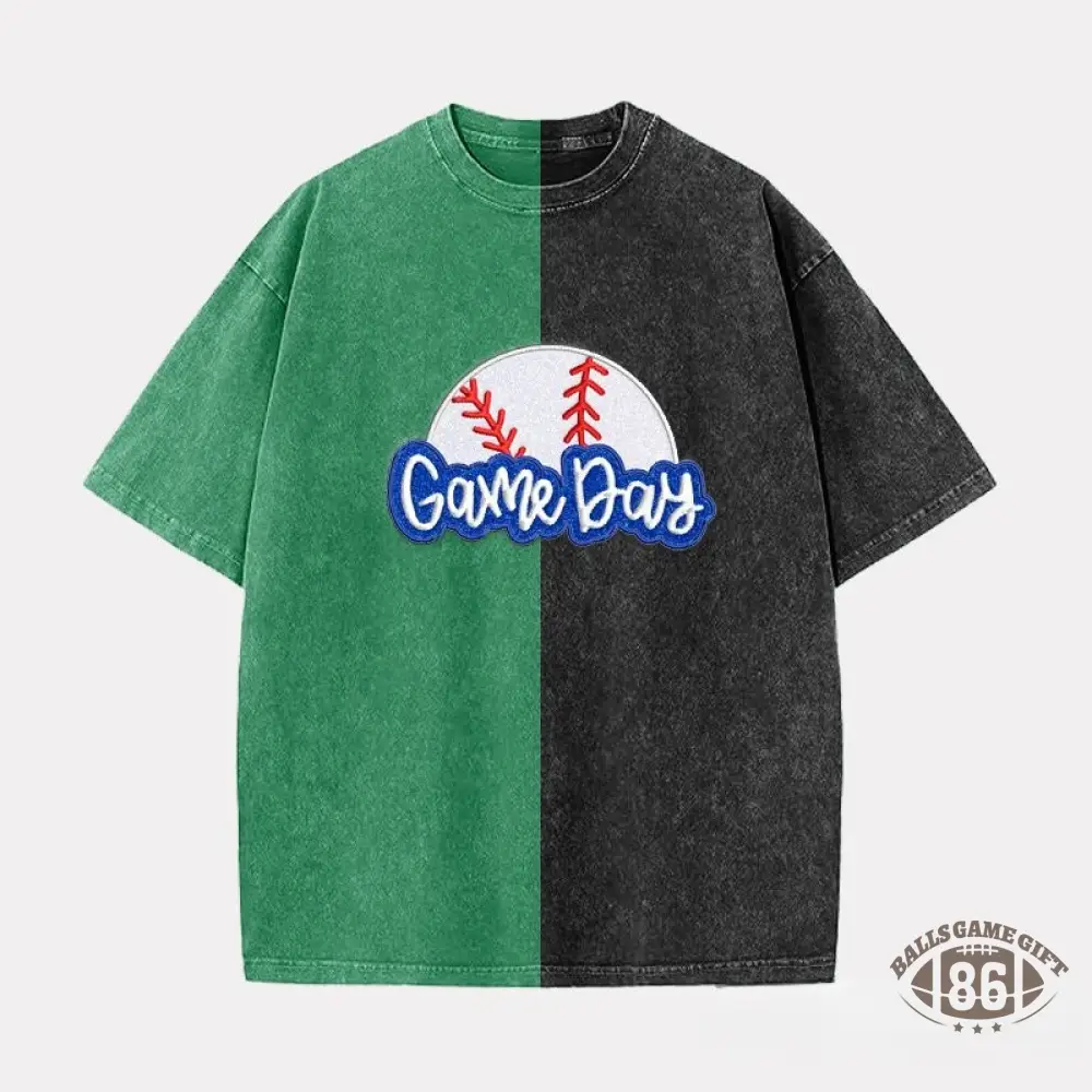 Proudstitch Embroidery Baseball Game Day Two Tone Vintage T-Shirt Custom Baseball Washed Shirt