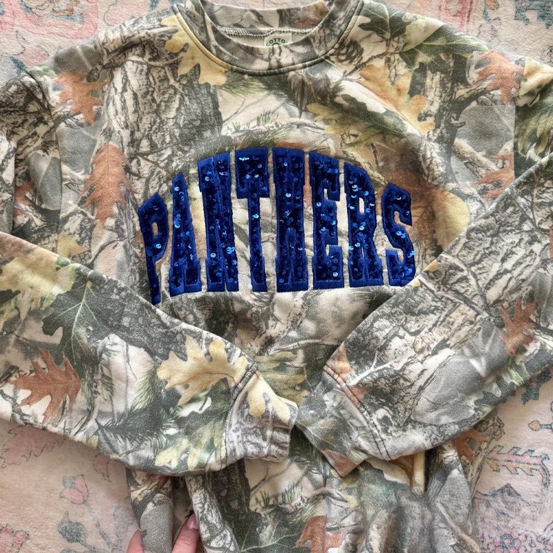 Personalized Custom Sequin Team Name Camo Sweatshirt Embroidered Sequin T-Shirt Hoodie