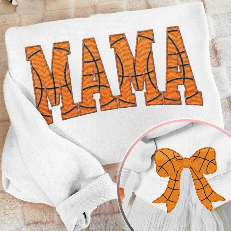 MAMA Basketball Coquette Side Bow Sweatshirt Retro Trendy Coquete Lover Sweater | Gifts for Sports Mom