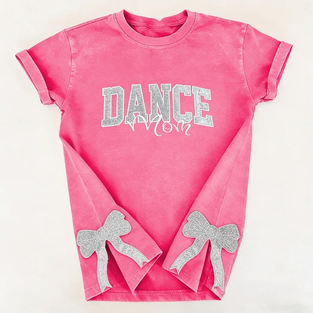 Proudstitch Personalized Custom Glitter Embroidered Dance Mom Washed T-Shirt