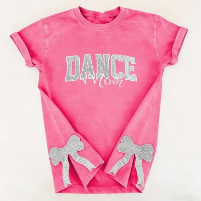 Proudstitch Personalized Custom Glitter Embroidered Dance Mom Washed T-Shirt