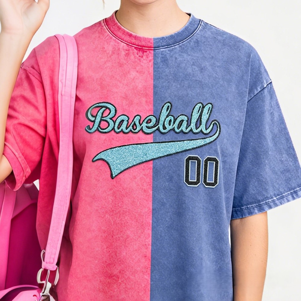 Proudstitch Glitter Embroidered Team Name Two Tone Vintage Washed T-Shirt For Game Day