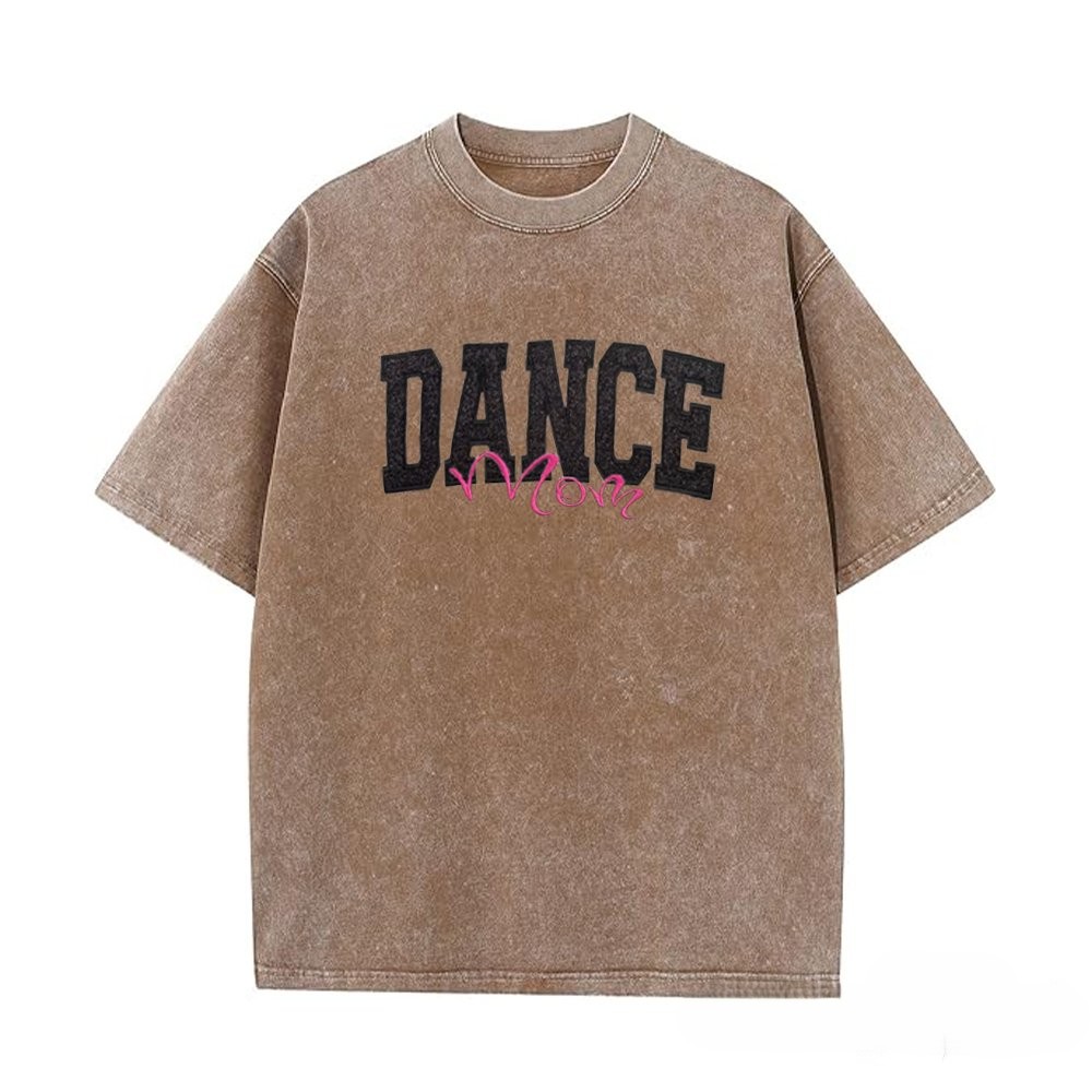 Proudstitch Personalized Custom Glitter Embroidered Dance Mom Washed T-Shirt