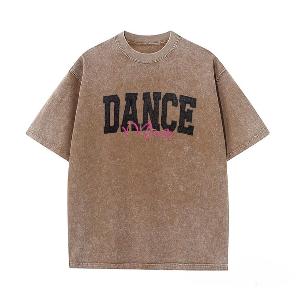 Proudstitch Personalized Custom Glitter Embroidered Dance Mom Washed T-Shirt