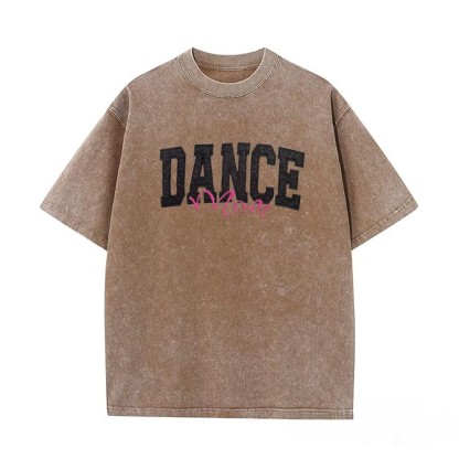 Proudstitch Personalized Custom Glitter Embroidered Dance Mom Washed T-Shirt