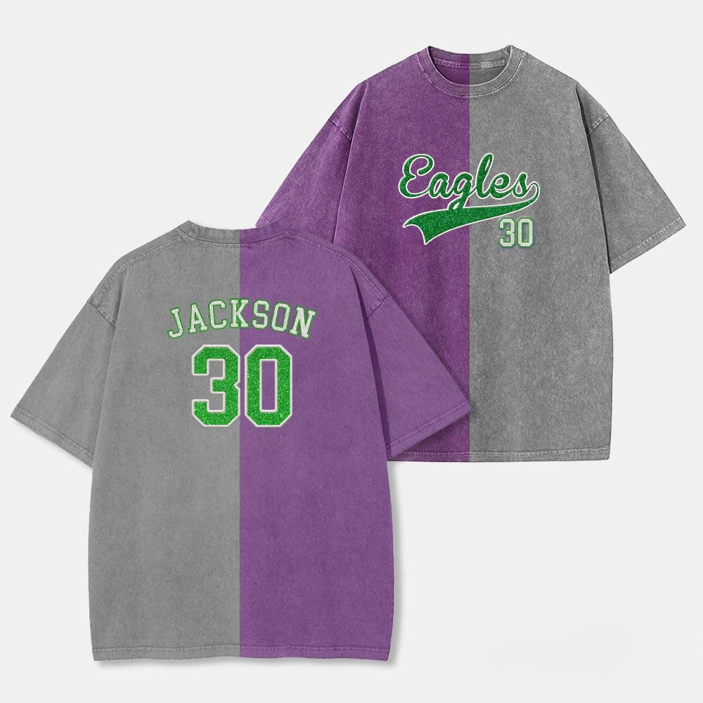 Proudstitch Glitter Embroidered Team Name Two Tone Vintage Washed T-Shirt For Game Day