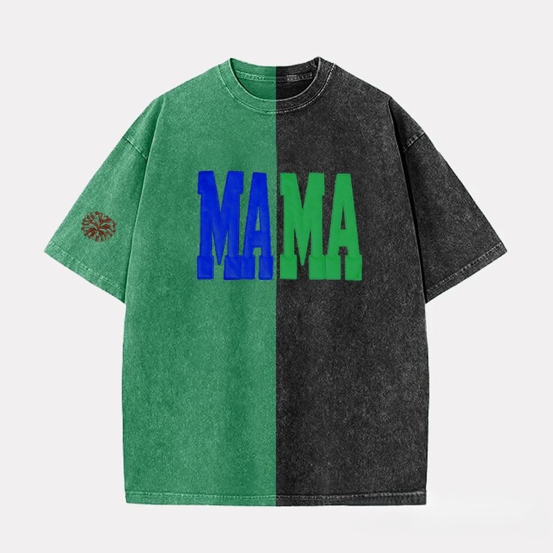 Proudstitch Fabric Applique MAMA Two Tone Embroidered Vintage Washed T-Shirt For Game Day