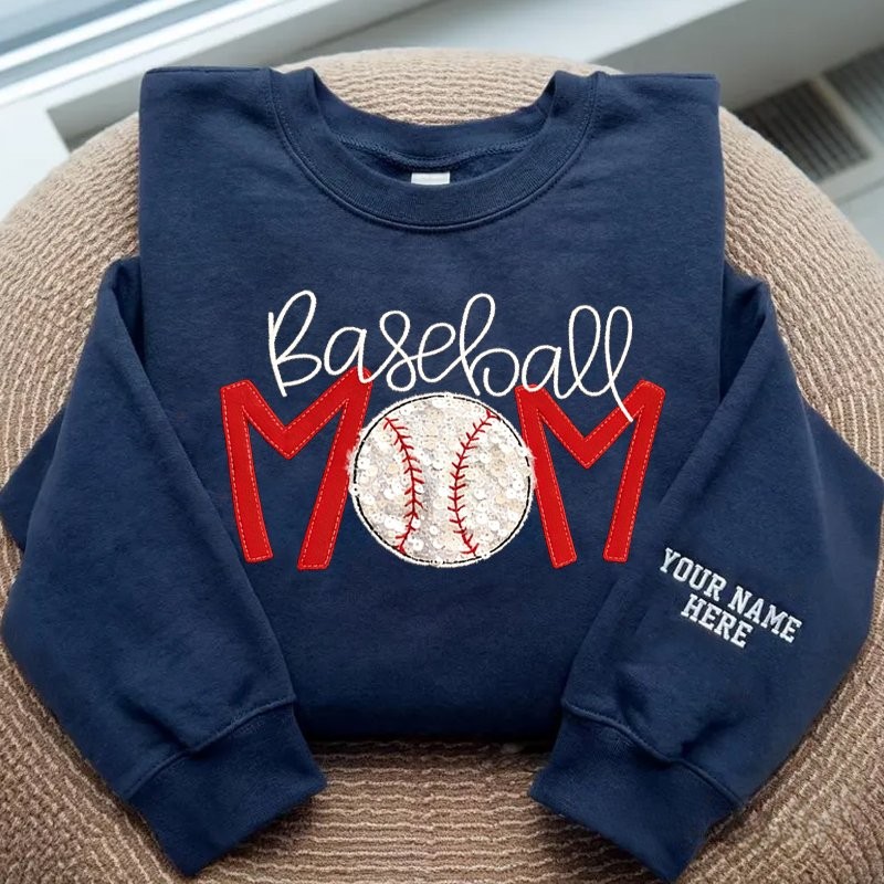 Proudstitch Baseball Mom Sequins Embroidered Apparel Custom Baseball Mom Sweatshirt
