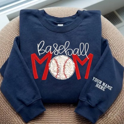 Proudstitch Baseball Mom Sequins Embroidered Apparel Custom Baseball Mom Sweatshirt