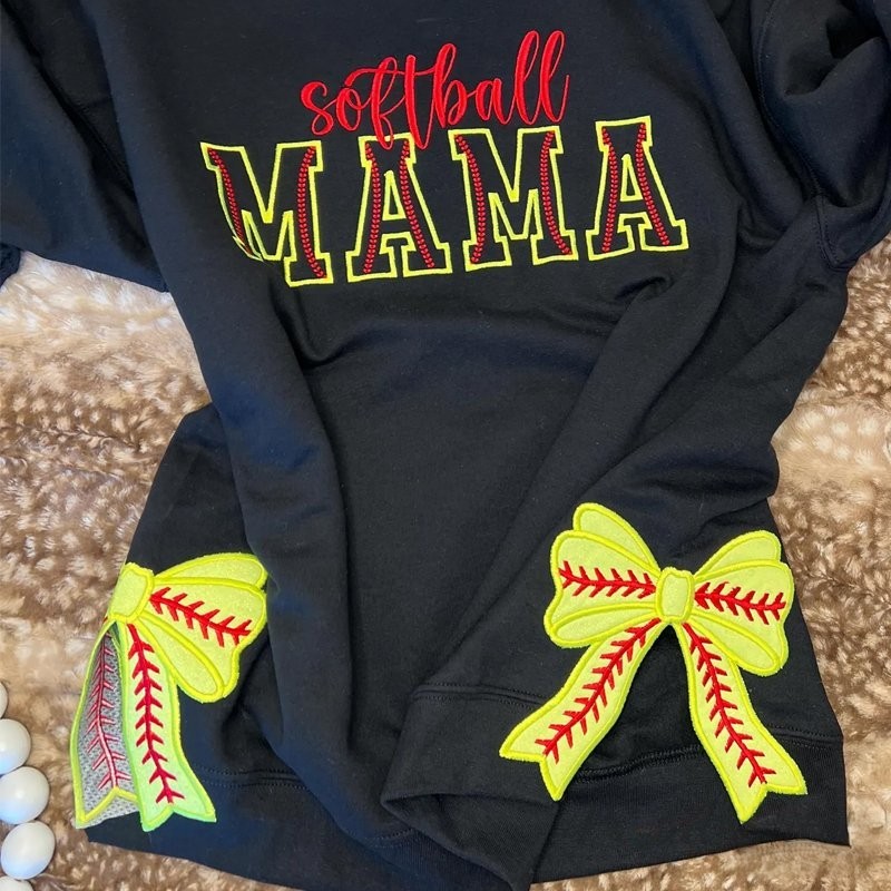 Proudstitch Softball Mama Embroidered Sweatshirt Softball Mom Hoodie Sweatshirt T-Shirt