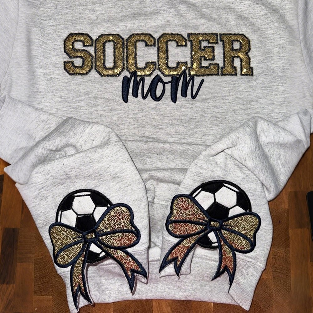 Personalized Sports Mom Sweatshirt Sequin Embroidery with Side Bows