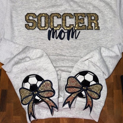 Personalized Sports Mom Sweatshirt Sequin Embroidery with Side Bows