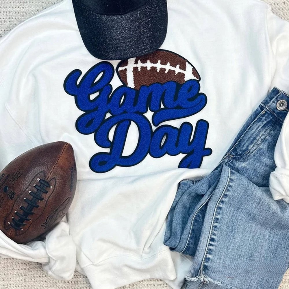 Game Day Football Chenille Patch Crewneck Sweatshirt