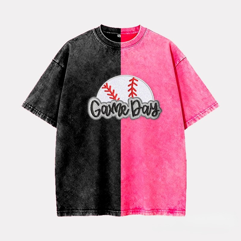Proudstitch Embroidery Baseball Game Day Two Tone Vintage T-Shirt Custom Baseball Washed Shirt