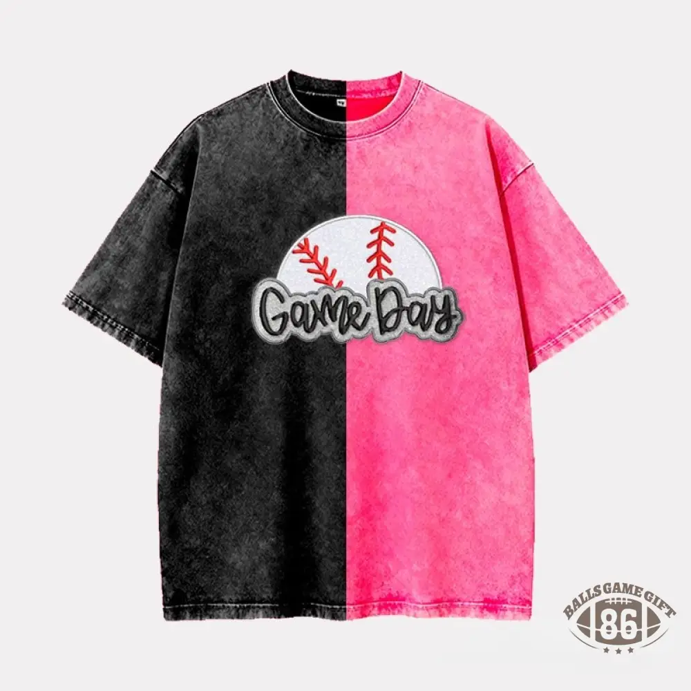 Proudstitch Embroidery Baseball Game Day Two Tone Vintage T-Shirt Custom Baseball Washed Shirt