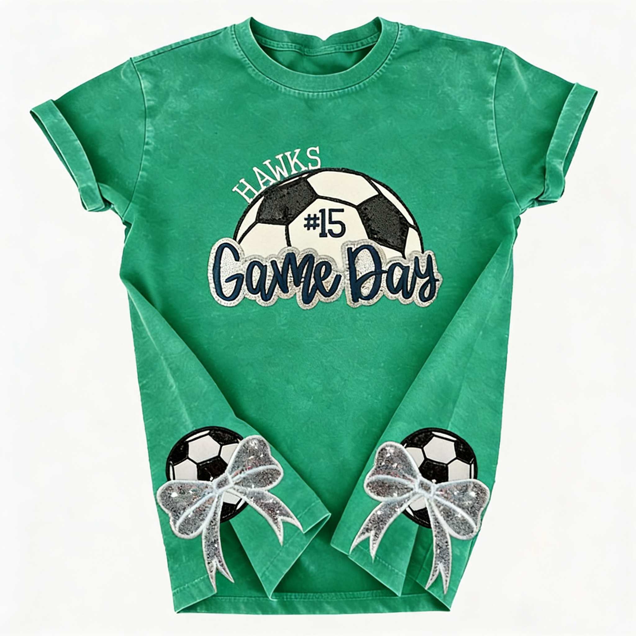 Proudstitch Soccer Game Day Washed T-Shirt Sequin Soccer Side Bow