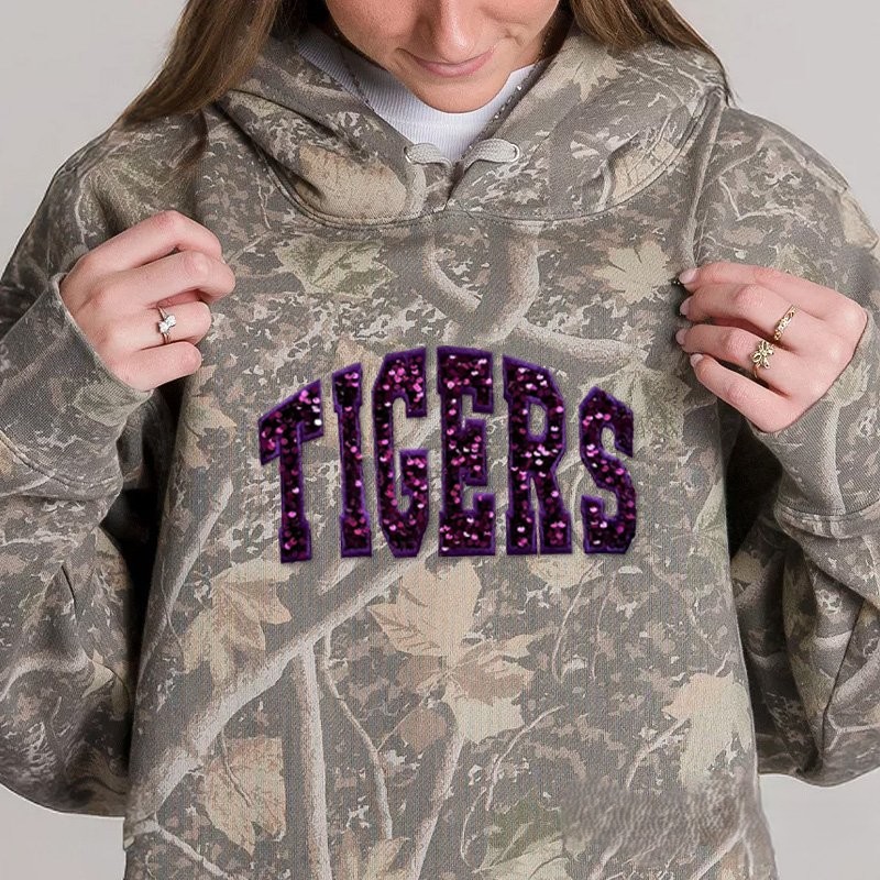 Personalized Custom Sequin Team Name Camo Sweatshirt Embroidered Sequin T-Shirt Hoodie