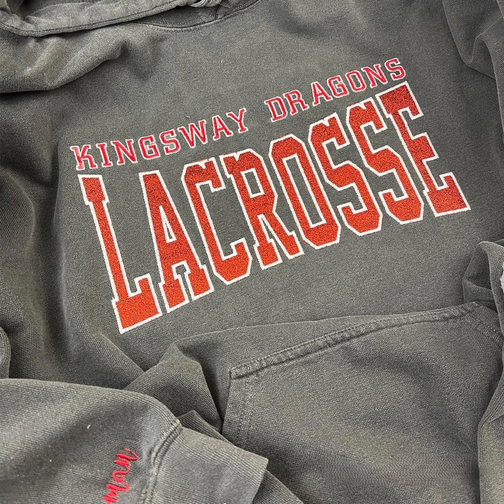 Proudstitch Custom Glitter Embroidered Lacrosse Sweatshirt with School Name Team Spirit Shirt