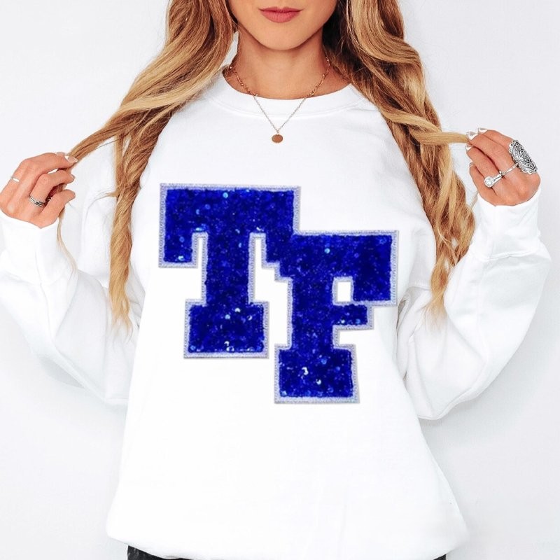  Personalized Sequin Number or Letter Sweatshirt Embroidered Team Initial Crewneck Hoodie T-Shirt