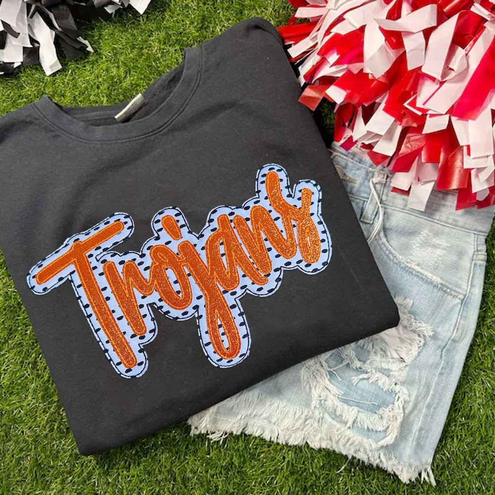 Personalized School Spirit  Applique Sweatshirt Glittered Applique Embroidery Team Name Apparel