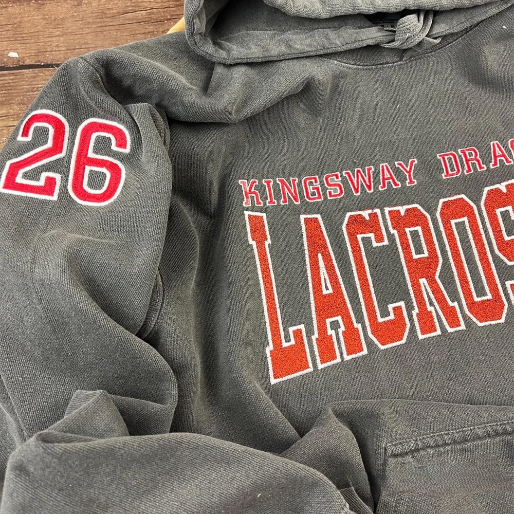 Proudstitch Custom Glitter Embroidered Lacrosse Sweatshirt with School Name Team Spirit Shirt