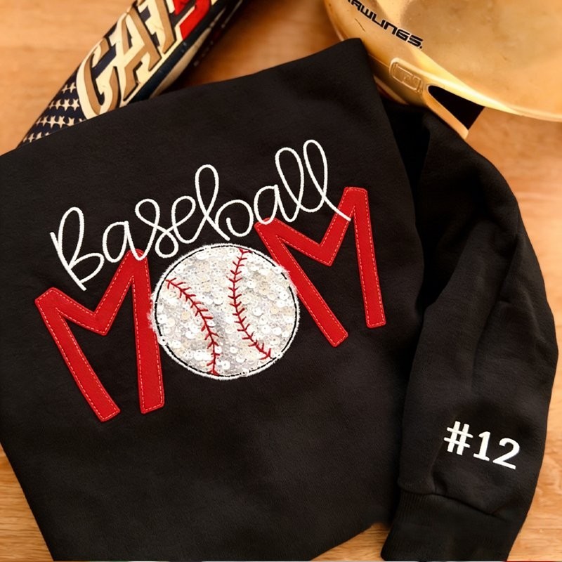 Proudstitch Baseball Mom Sequins Embroidered Apparel Custom Baseball Mom Sweatshirt