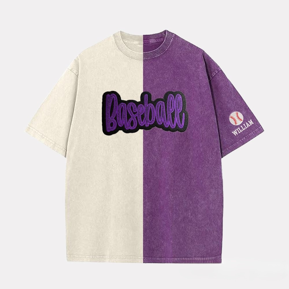 Proudstitch Glitter Team Mascot Two Tone Embroidered Vintage Washed T-Shirt For Game Day