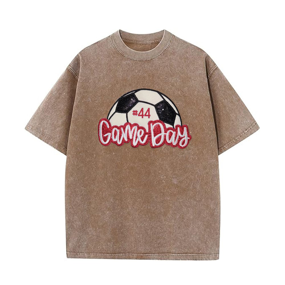 Proudstitch Soccer Game Day Washed T-Shirt Sequin Soccer Side Bow