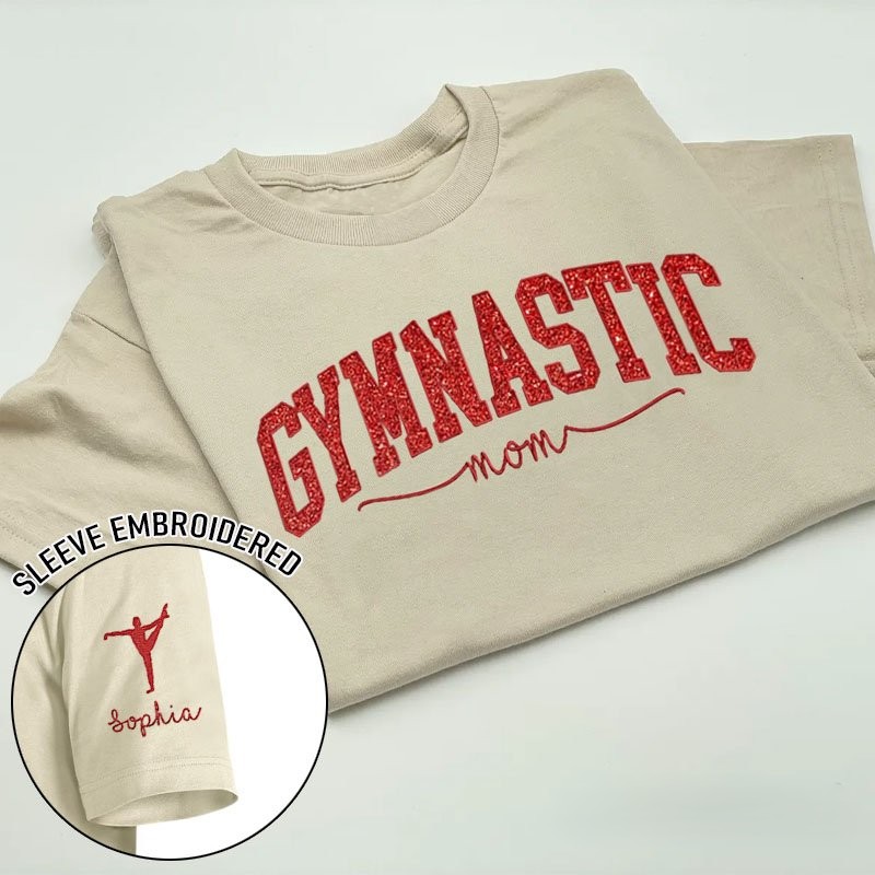Proudstitch Personalized Custom Gymnastic Glitter Embroidery T-Shirt Gymnastic Family Gifts