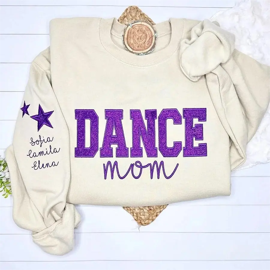Personalized Embroidered Dance Mom Sweatshirt with Kids Name on Sleeve