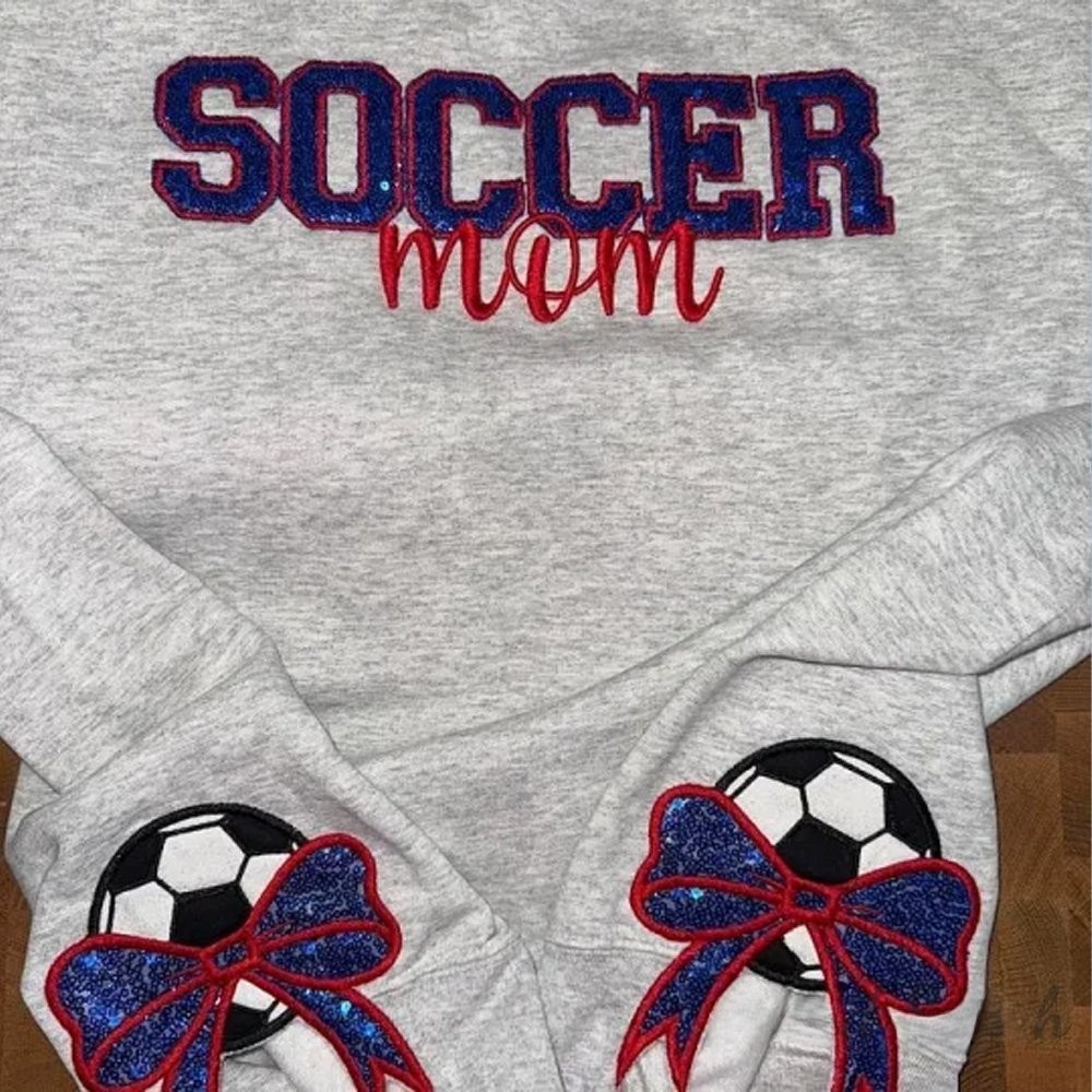 Personalized Sports Mom Sweatshirt Sequin Embroidery with Side Bows