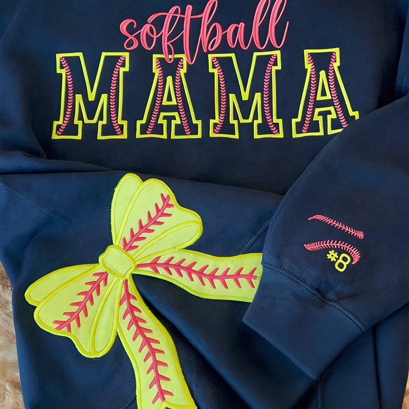 Proudstitch Softball Mama Embroidered Sweatshirt Softball Mom Hoodie Sweatshirt T-Shirt