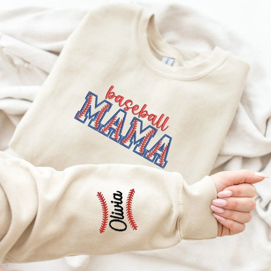 Embroidered Sport Mama Crewneck Sweatshirt Gifts for Sports Mom