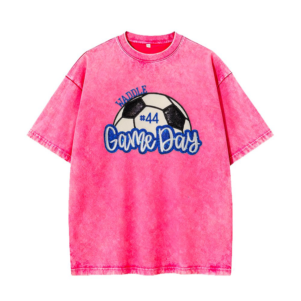 Proudstitch Soccer Game Day Washed T-Shirt Sequin Soccer Side Bow
